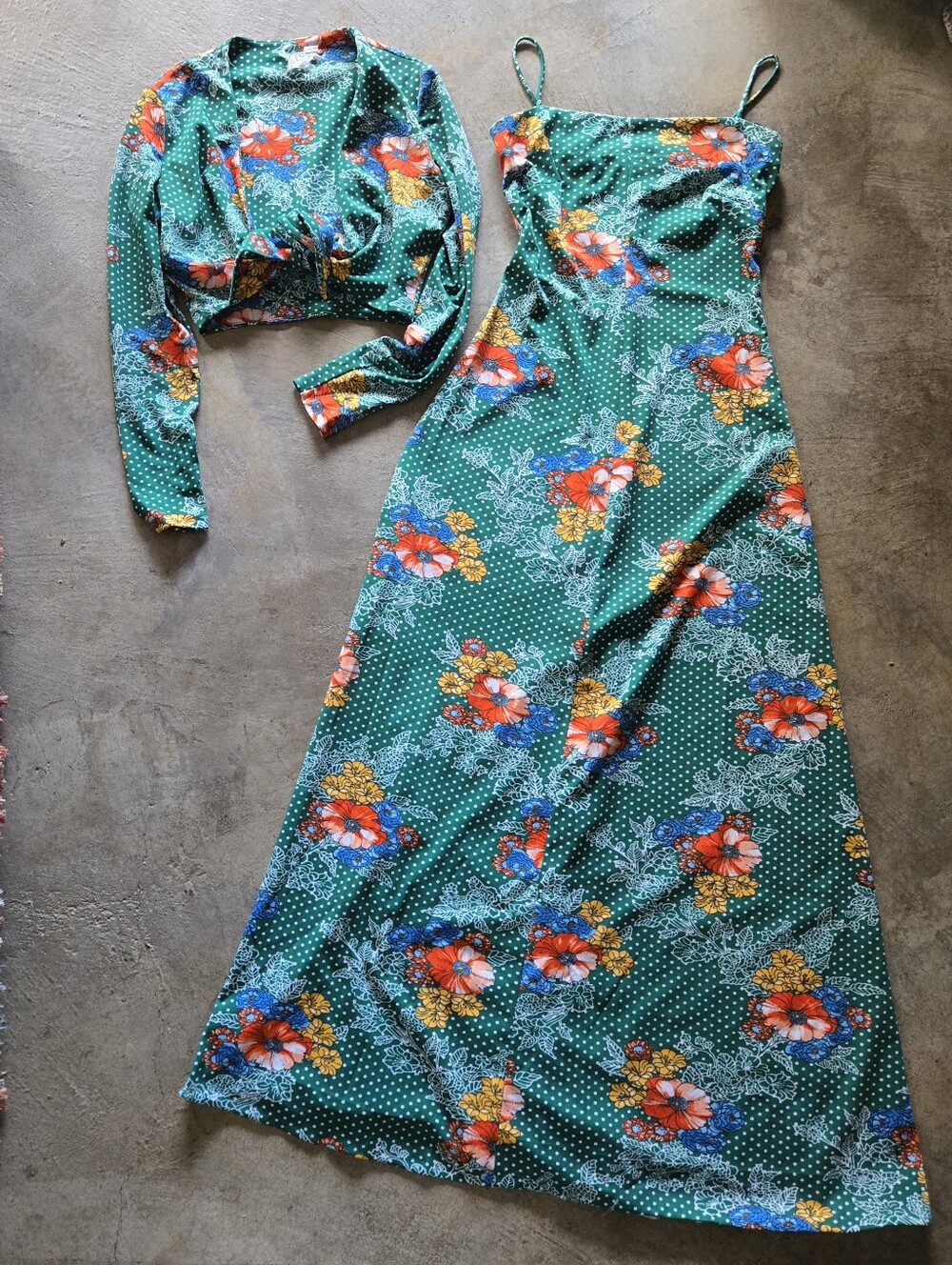Vintage 70s Dress and Matching Top Set xs